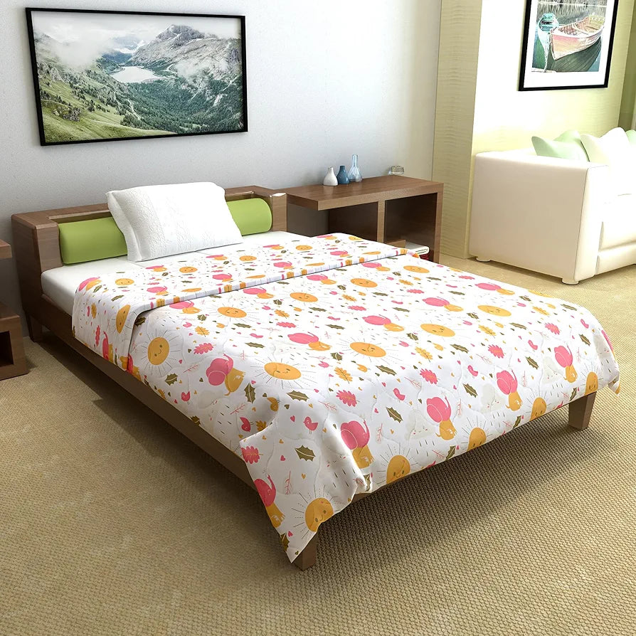 Divine Casa 120 GSM Cotton Single Bed Comforter Soft & Lightweight Reversible All-Season Blanket Colour Marlin White