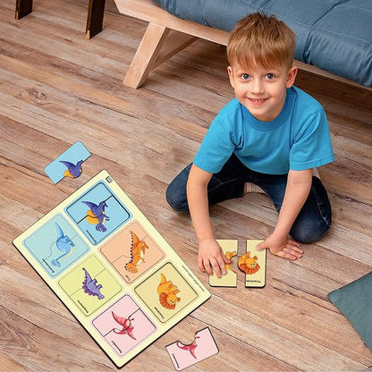 Mini Leaves 2 Piece Puzzle for Kids | Dinosaurs Jigsaw Puzzle | Set of 6 Wooden Puzzles for Kids | Educational Toys for Kids