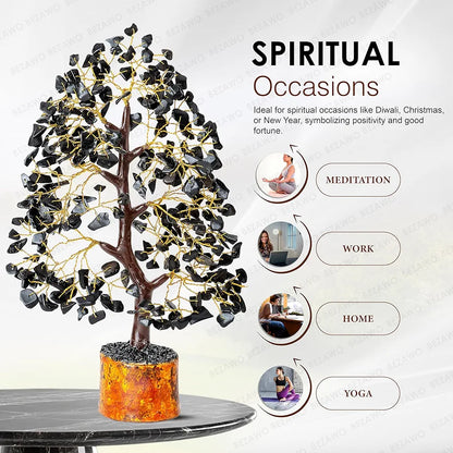 Bezavo Black Tourmaline Crystal Tree for Healing & Prosperity Golden Wire