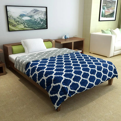 Divine Casa 120 GSM Geometric Blue Single Bed AC Comforter Cooling Blankets for Summer Rajai Cover Single Bed TC - 120 Colour Deep Grey Blue