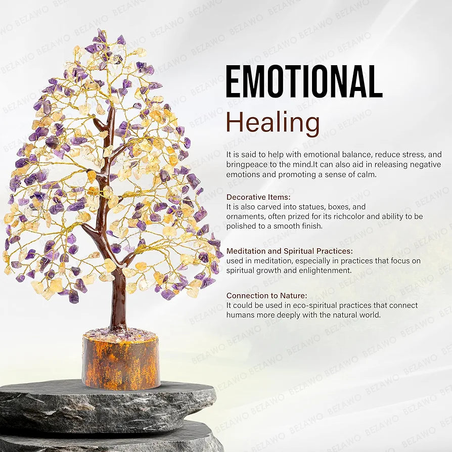 Bezavo Amethyst & Citrine Crystal Tree Feng Shui Tree of Life for Healing & Prosperity