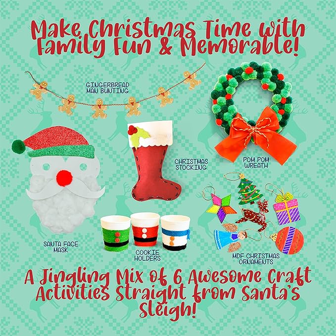 Kalakaram Diy Christmas Cheer Craft Box | Wonderful Mix of 6 Craft Activities | Christmas Theme Craft Kit | Diy Kit for Kids | Activity Kit for Kids