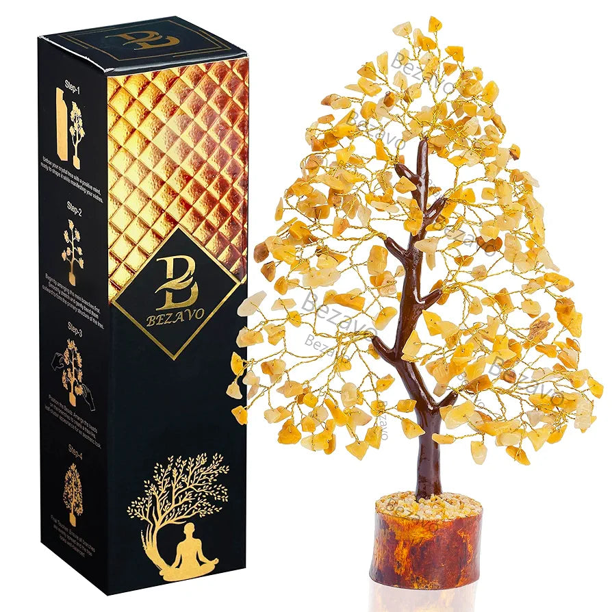 Bezavo Yellow Aventurine Crystal Tree Golden Wire