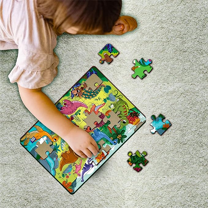 Mini Leaves 35 Piece Wooden Jigsaw Puzzle for Kids | Dinosaurs Jigsaw Puzzle | Educational Toys for Kids