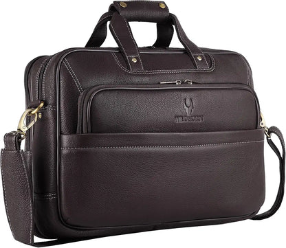 WildHorn Classic Leather 16 inch Laptop Messenger Bag for Men I Office Bags I Travel Bags I Carry Handles with Adjustable Strap 
