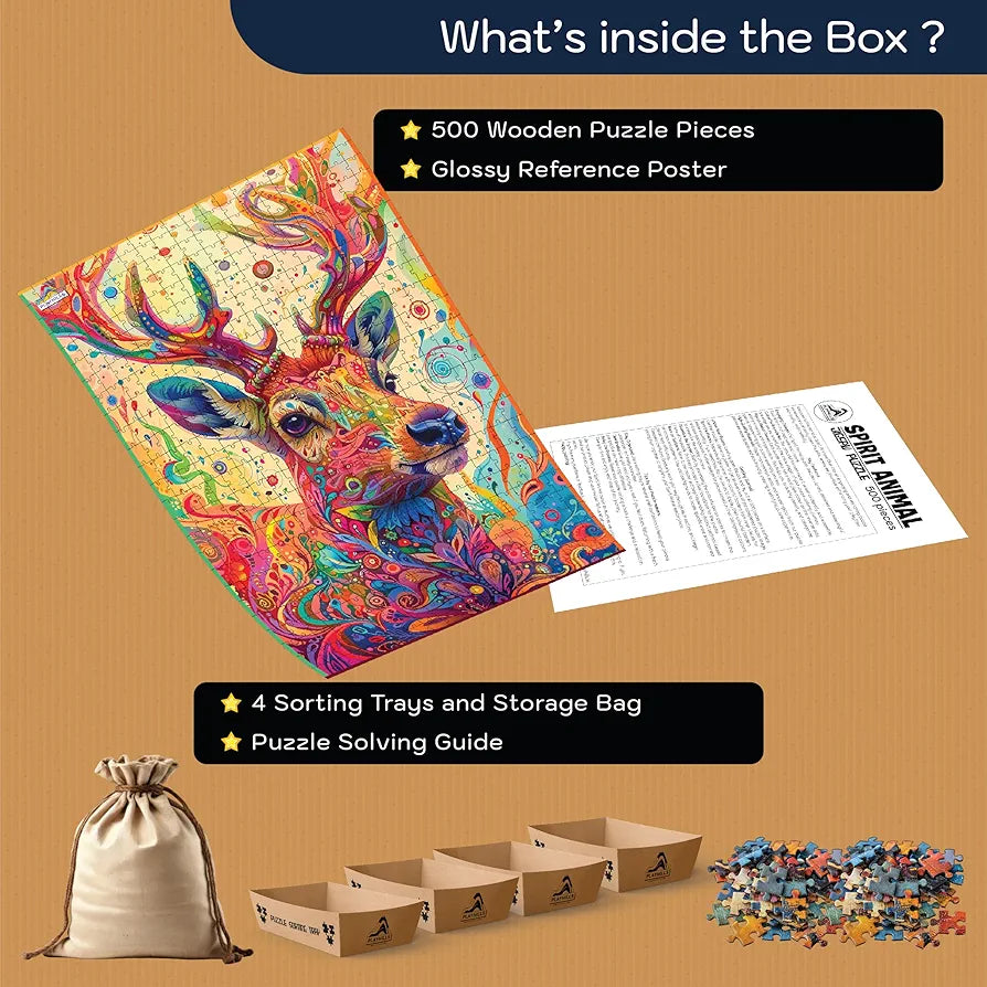 Playhills Spirit Animal The Majestic Deer Wooden Jigsaw Puzzle  for Children and Adults 13+ Years| Perfect Puzzle for Party and Family Activity Games