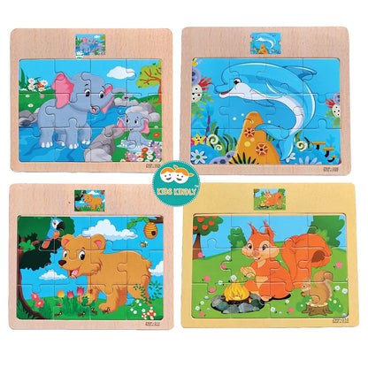 KIDS KINDLY Wooden 12 Piece Jigsaw Puzzle for Kids, Animals & Vehicle Theme Game, Promotes Fine Motor Skills, Improve Hand-Eye Coordination, Puzzle Game for Kids - 3 Years+  Random Design