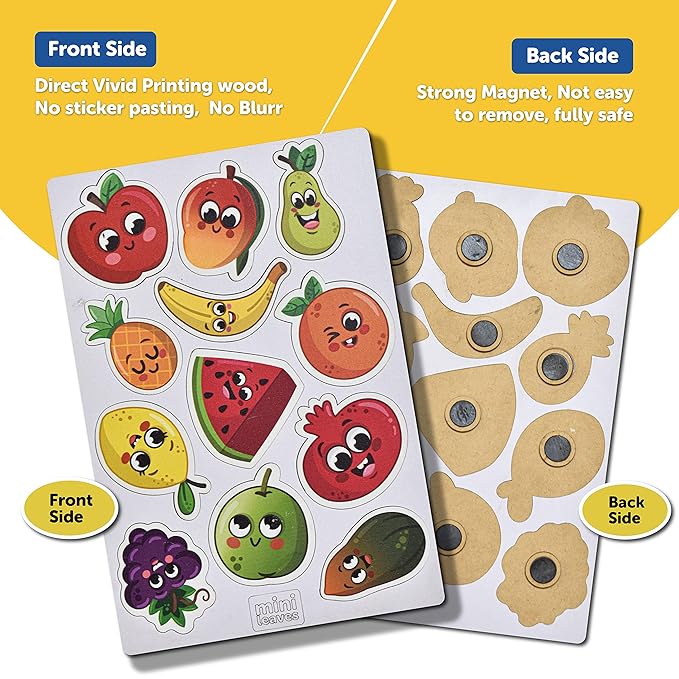 Mini Leaves Fruits Wooden Fridge Magnets | Colorful Shape Learning Toy Set | Preschool Refrigerator Magnet Toys