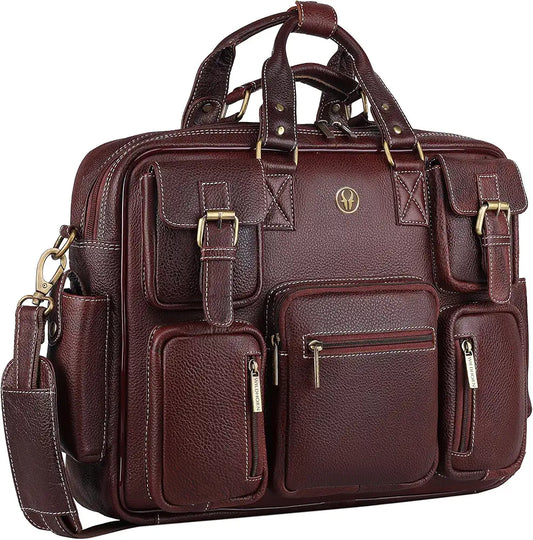 WildHorn Leather Laptop Bag for Men/Office Bag for Men | Fits Upto 15.6 Inch Laptop/MacBook | Laptop Messenger Bag/Leather Bag for Men I Dimension : L-16 inch W-4 inch H-13 inch