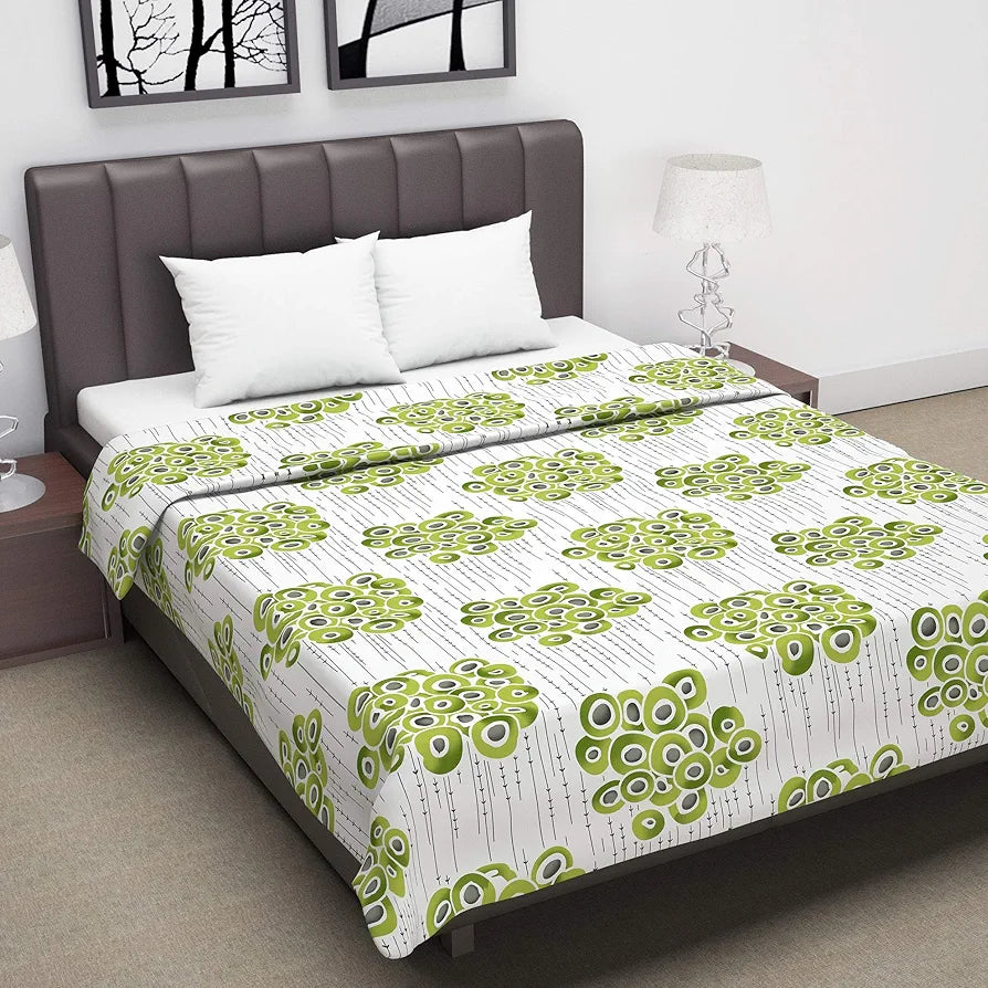 Divine Casa 120 GSM Super Soft Microfiber Cotton 3 Layer Breathable Double Bed Throw Blanket Colour Green and Grey