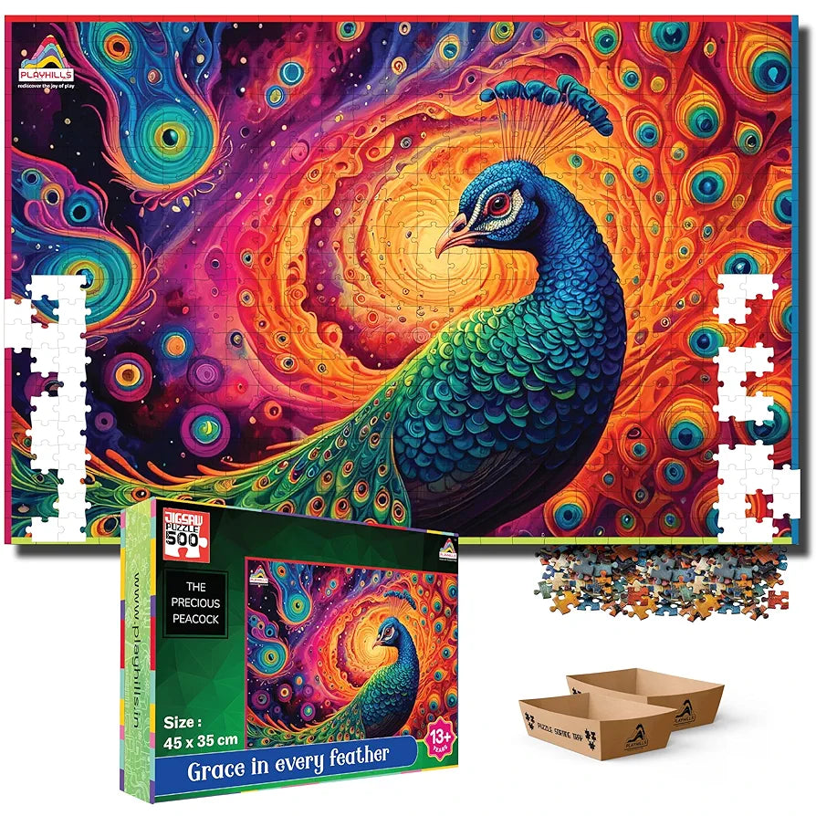 The Precious Peacock  Spirit Animal Wooden Jigsaw Puzzle by Playhills for Children and Adults 13+ Years| Perfect Holiday/Party Gift | Family Activity Games