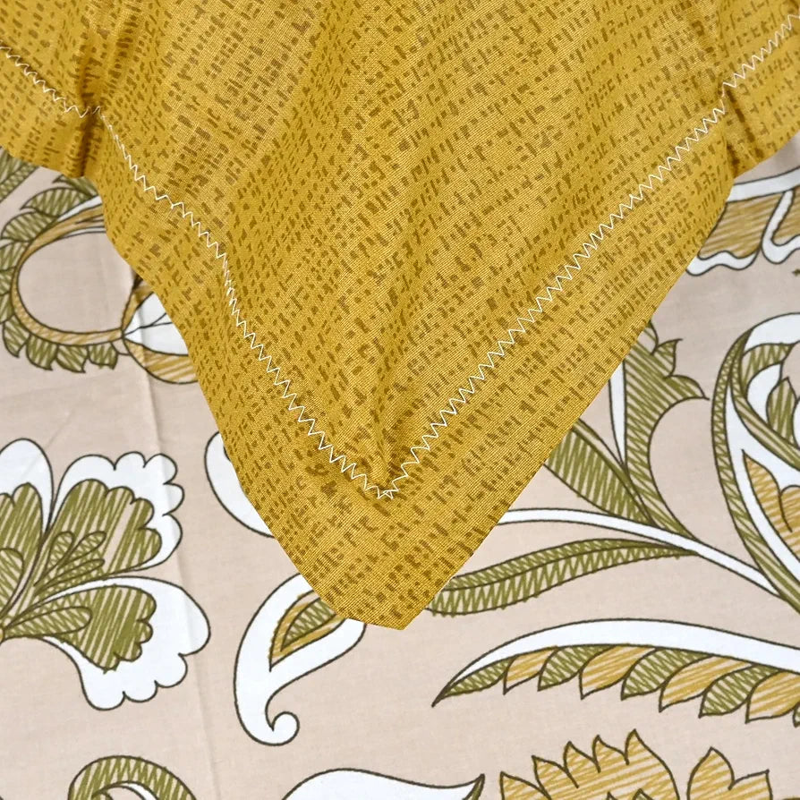 Divine Casa 144 TC Pure Cotton Single Size Bedsheet with 1 Pillow Cover Regal Paisley Colour Cream Golden Yellow