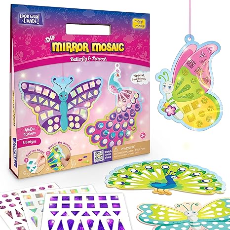 Imagimake Mirror Mosaic Butterfly & Peacock Mess Free Diy Mosaic Craft Kit