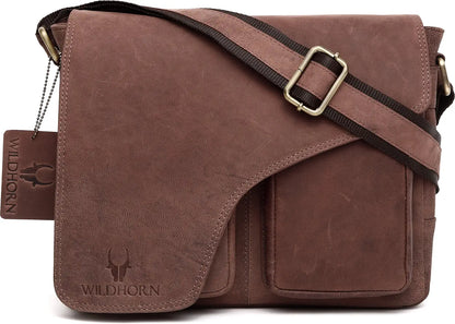 WildHorn�Leather 11 inch Laptop Messenger Bag for Men I Dedicated Laptop Compartment I Adjustable Strap I DIMENSION:L- 11 inch H-9.5 inch W- 3 inch
