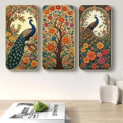 Livin'luxe Set of 3 Peacock Modern Art Boho Painting Premium Framed Laminated Wall Paintings SP-23