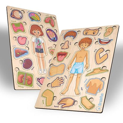 Zudo Wooden Montessori Educational Pre School Puzzle Board Toy for Boys and Girls Wooden Body Parts