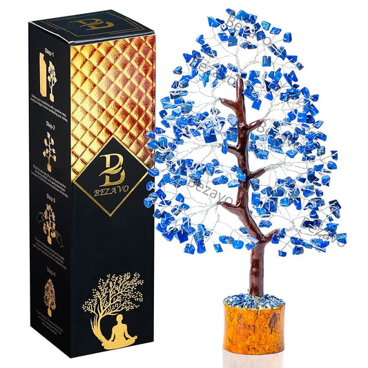 Bezavo Lapis Lazuli Crystal Feng Shui Tree Silver Wire