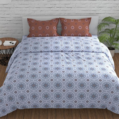 Huesland by Ahmedabad Cotton 144 TC Cotton Bedsheet for Double Bed King Size with 2 Pillow Covers | Mandala | Brown & Grey