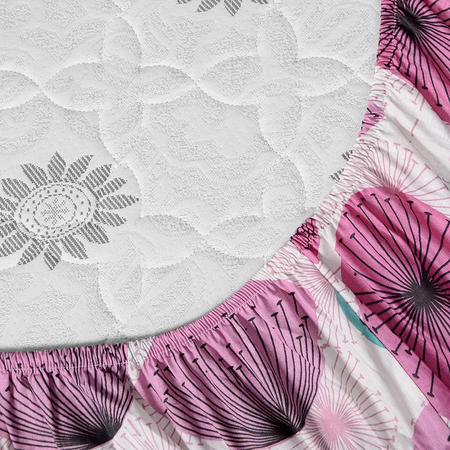 Divine Casa 144 TC 100% Cotton Floral Pink Breathable Bedsheet King Size Bed Cotton Elastic Fitted Colour Rose Pink