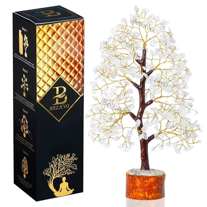 Bezavo Clear Quartz Crystal Tree Golden Wire