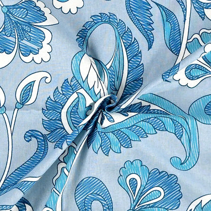 Divine Casa 144 TC 100% Pure Cotton Single Size Bedsheet with 1 Pillow Cover Floral Paisley Colour White Aqua Blue