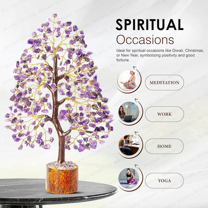 Bezavo Amethyst Gemstone Crystal Bonsai Tree – Good Luck Money Tree for Home & Office Decor  10-12 Inch