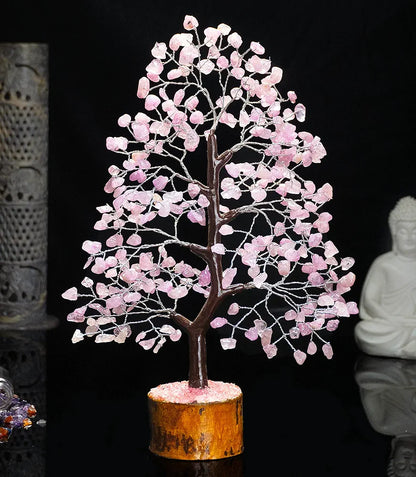 HindCraft Rose Quartz Crystal Tree Pink Stone Silver Wire