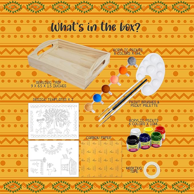 Kalakaram Paint Your Own Warli Art Serving Tray | Diy Serving Tray Painting for Adults and Kids