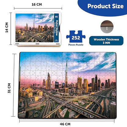 Mini Leaves 252 Piece Wooden Puzzle for Kids & Adults | Dubai Skyline Jigsaw Puzzle | Fun & Challenging Gift for Adults and Kids