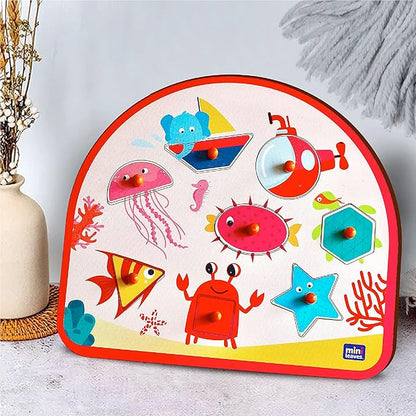 Mini Leaves Sea Treasures Wooden Knob and Peg Puzzle for 2+ Years Kids | Montessori Wooden Toys | Shape Sorter