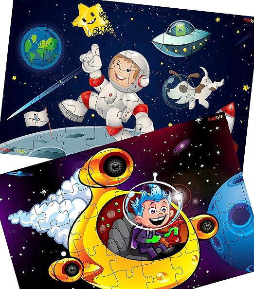 Fiddlys 40 Pcs Paperless Wooden Jigsaw Puzzle for Boys & Girls Learning Educational Toy for 4 Years and Above | Space Hero & Astronaut