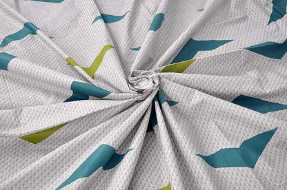 Huesland by Ahmedabad Cotton 144 TC Cotton King Size Bedsheet with 2 Pillow Covers - Light Grey, Blue & Green