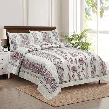 Kuber Industries Double Bedsheet with 2 Pillow Covers 160 TC Premium Cotton Spain Flower Lining Green