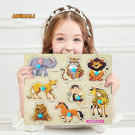 Highroof Jungle Animal Wooden Puzzle Wooden Toys for Kids 3 + Jigsaw Puzzles for Adults Baby Learning