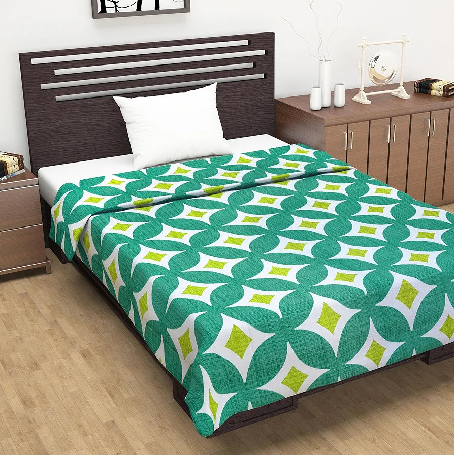 Divine Casa Glace Cotton Single Bed Dohar 120 GSM Lightweight AC Blanket Reversible Summer Quilt Colour Turquoise Blue & Leaf Green
