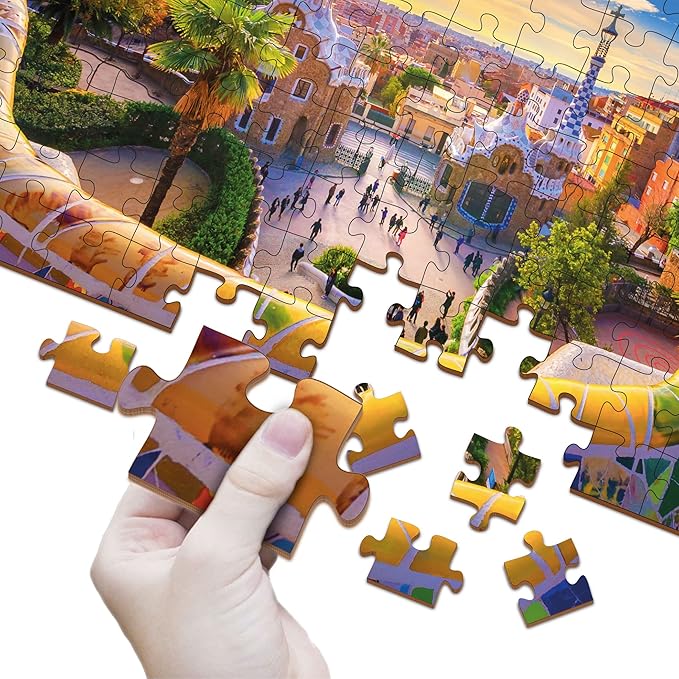 Mini Leaves Wooden Jigsaw Puzzles 108 Pieces Mini Leaves Park Guell Barcelona Catalonia Spain for Kids 9+ and Adults