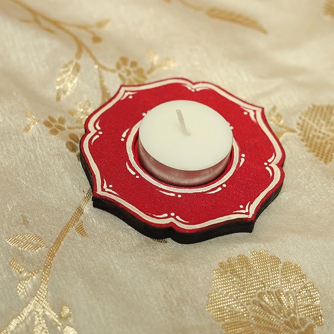 Hobby India 10 Pieces Mdf Wooden Tealight Candle Holder for Home and Office Decoration