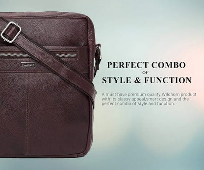 WildHorn Urban Edge Leather Sling Messenger Bag for Men I Dimension: L- 11 inch H- 12.5 inch W- 2.5 inch