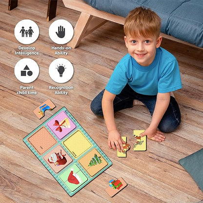 Mini Leaves 2 Piece Puzzle for Kids | Christmas Jigsaw Puzzle | Set of 6 Wooden Puzzles for Kids | Educational Toys for Kids