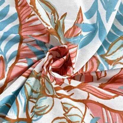 Divine Casa 144 TC Pure Cotton Double Bed Bedsheet with 2 Pillow Covers Floral Breeze Colour Coral Aqua
