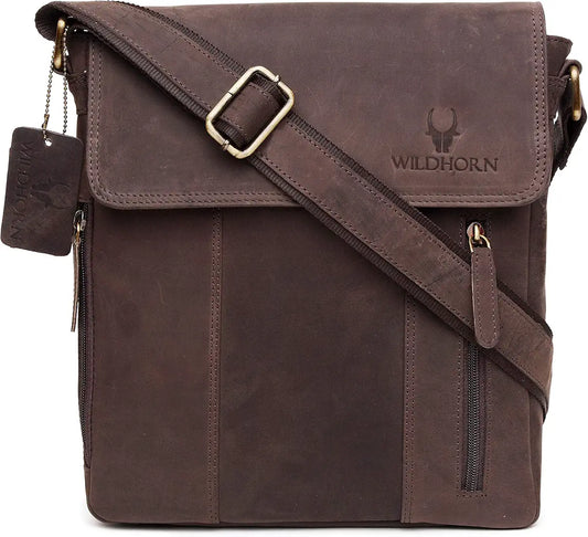 WildHorn Leather 11 inch Sling Messenger Bag for Men I Multipurpose Crossbody Bag I Travel Bag with Adjustable Strap 