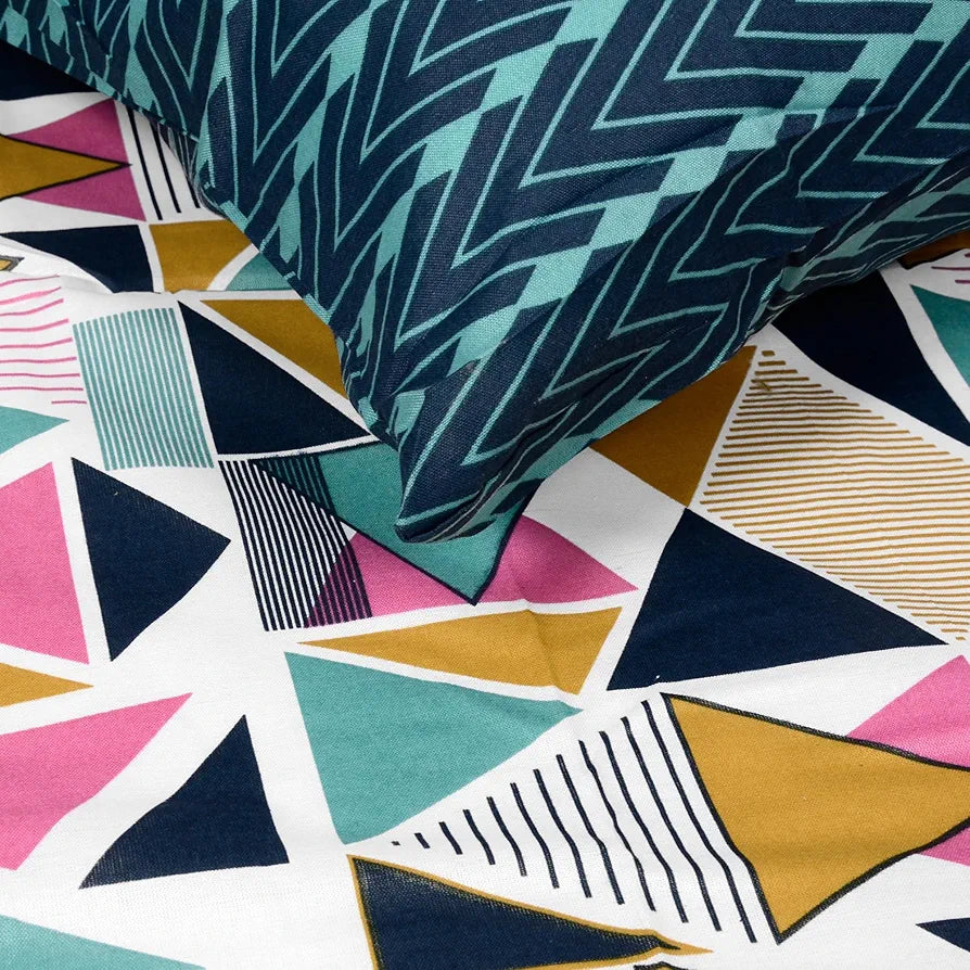 Divine Casa Double Size Bedsheet for Double Bed 144 TC Pure Cotton Queen Size with 2 Pillow Covers Geometric Colour Multicolor