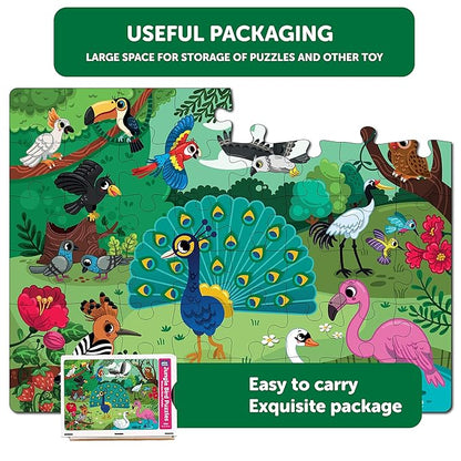 Mini Leaves 48 Piece Wooden Puzzle for Kids & Adults | Jungle Birds Jigsaw Puzzle | Fun & Challenging Floor Wooden Puzzle Game