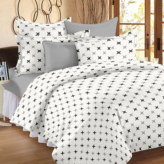 Huesland by Ahmedabad Cotton 144 TC Cotton King Size Bedsheet with 2 Pillow Covers - White, Grey