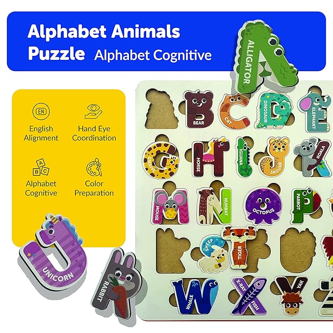 Mini Leaves 3D Wooden Alphabet Puzzles A to Z Early Educational Preschool Board for Kids | Learning ABC Letters Puzzle Board Toy