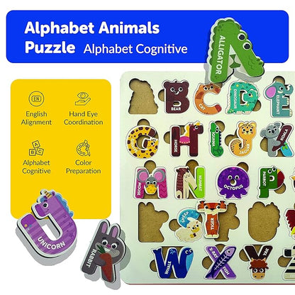 Mini Leaves 3D Wooden Alphabet Puzzles A to Z Early Educational Preschool Board for Kids | Learning ABC Letters Puzzle Board Toy