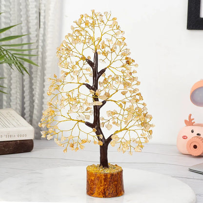 HindCraft Citrine Gemstone Crystal Tree Golden Wire 10-12 inch