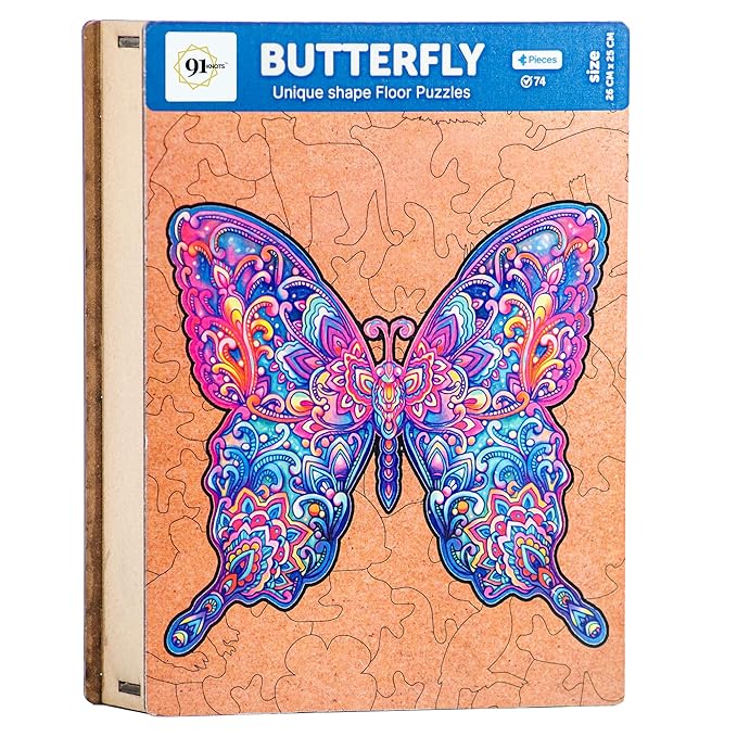 91knots Butterfly 72 Pieces Wooden Jigsaw Puzzle for Kids & Children 6+ | Animal Shape Butterfly Puzzle for 6-year Old Kids