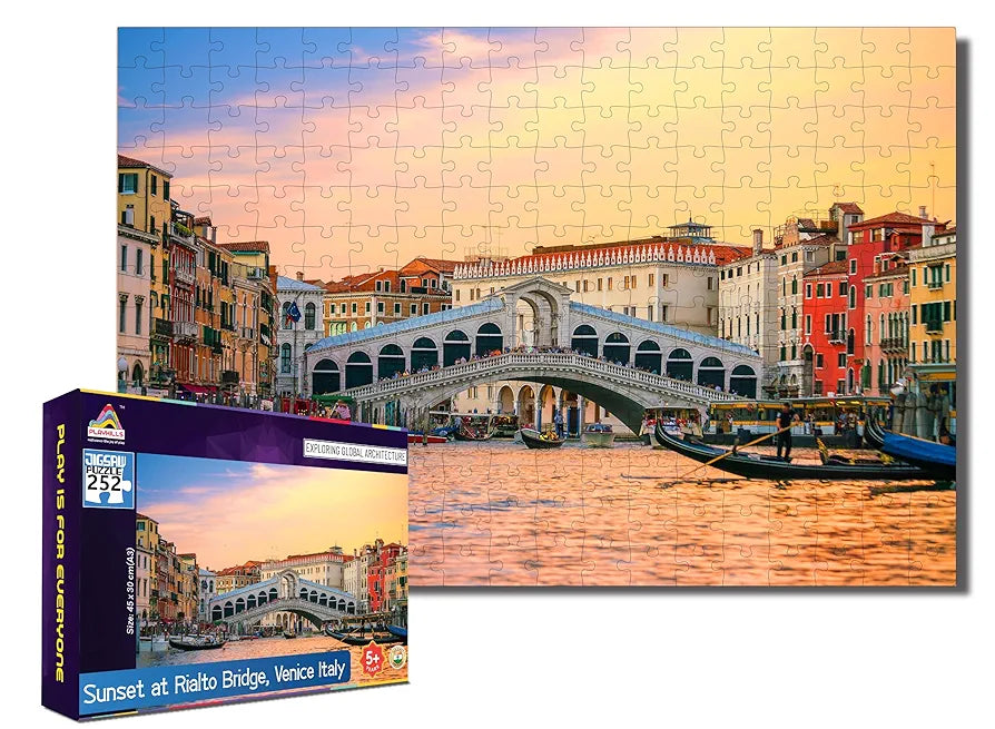 Playhills Sunset at Rialto Bridge,Venice 252 pcs Jigsaw Puzzle for Kids and Adults | Focus and Mind Relaxation Puzzles - Ideal Gift for Children