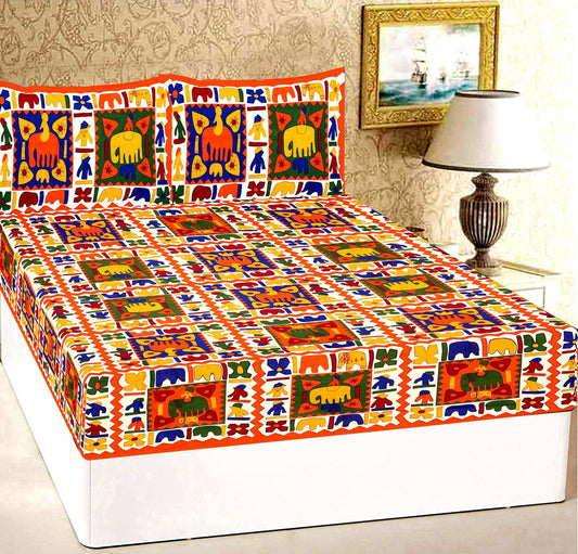 100% Pure Cotton Traditional Printed Bedsheet for Double Bed King Size Bedsheet with 2 Pillow Covers